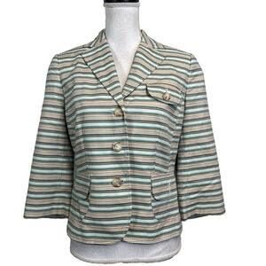 Ann Taylor Loft Blazer Jacket size 8 Blue Olive Khaki Pockets Casual Career Slim